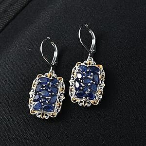 EverTrue Masoala&nbsp;Sapphire&nbsp;(D) 4.90 ctw Victorian Filigree Earrings in 18K YG Plated and Platinum Bond