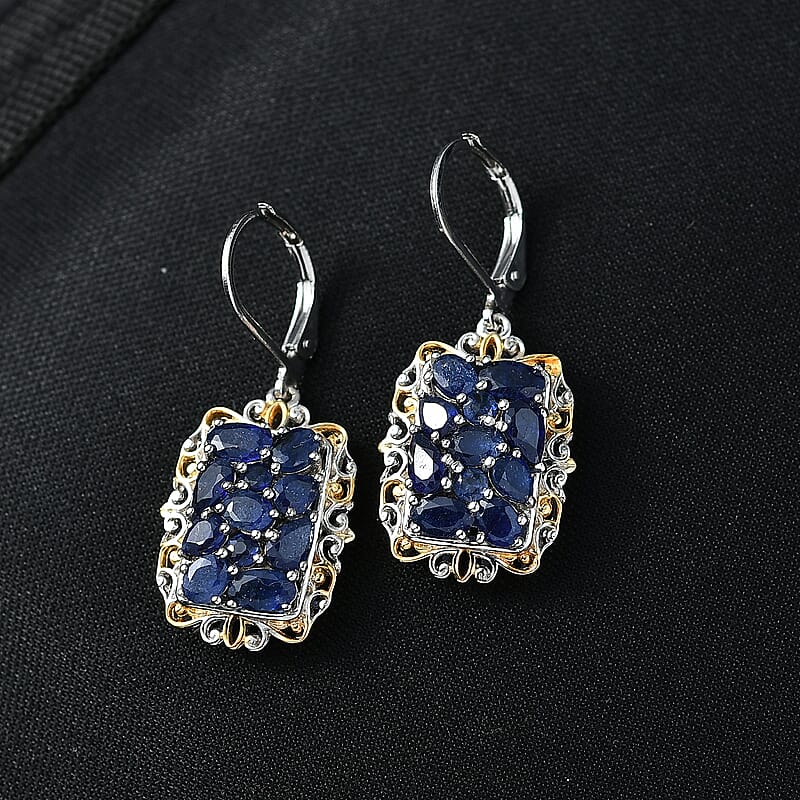 EverTrue Masoala Sapphire (D) 4.90 ctw Victorian Filigree Earrings in 18K YG Plated and Platinum Bond