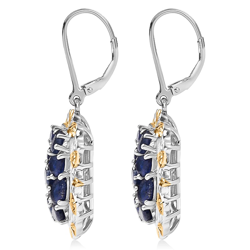 EverTrue Masoala Sapphire (D) 4.90 ctw Victorian Filigree Earrings in 18K YG Plated and Platinum Bond