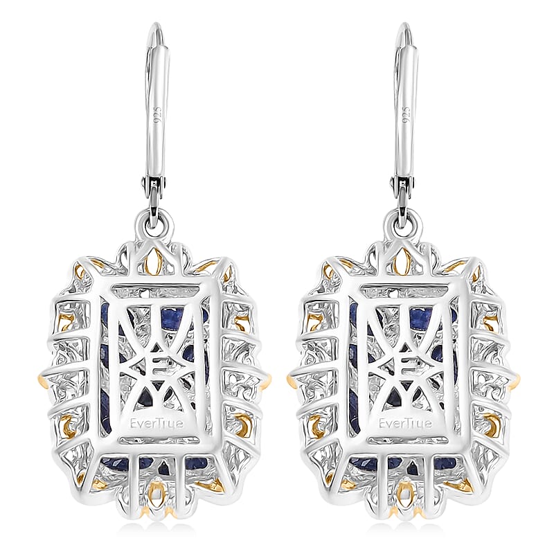 EverTrue Masoala Sapphire (D) 4.90 ctw Victorian Filigree Earrings in 18K YG Plated and Platinum Bond