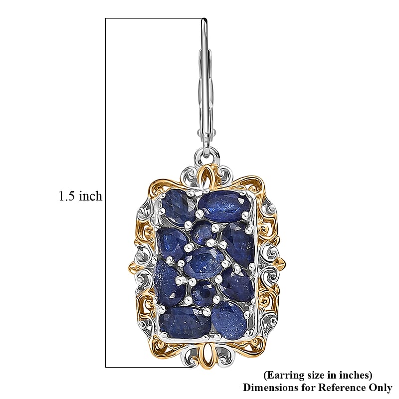 EverTrue Masoala Sapphire (D) 4.90 ctw Victorian Filigree Earrings in 18K YG Plated and Platinum Bond