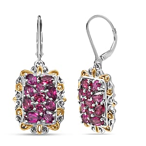 EverTrue Orissa Rhodolite Garnet 4.20 ctw Victorian Filigree Earrings in 18K YG Plated and Platinum Bond