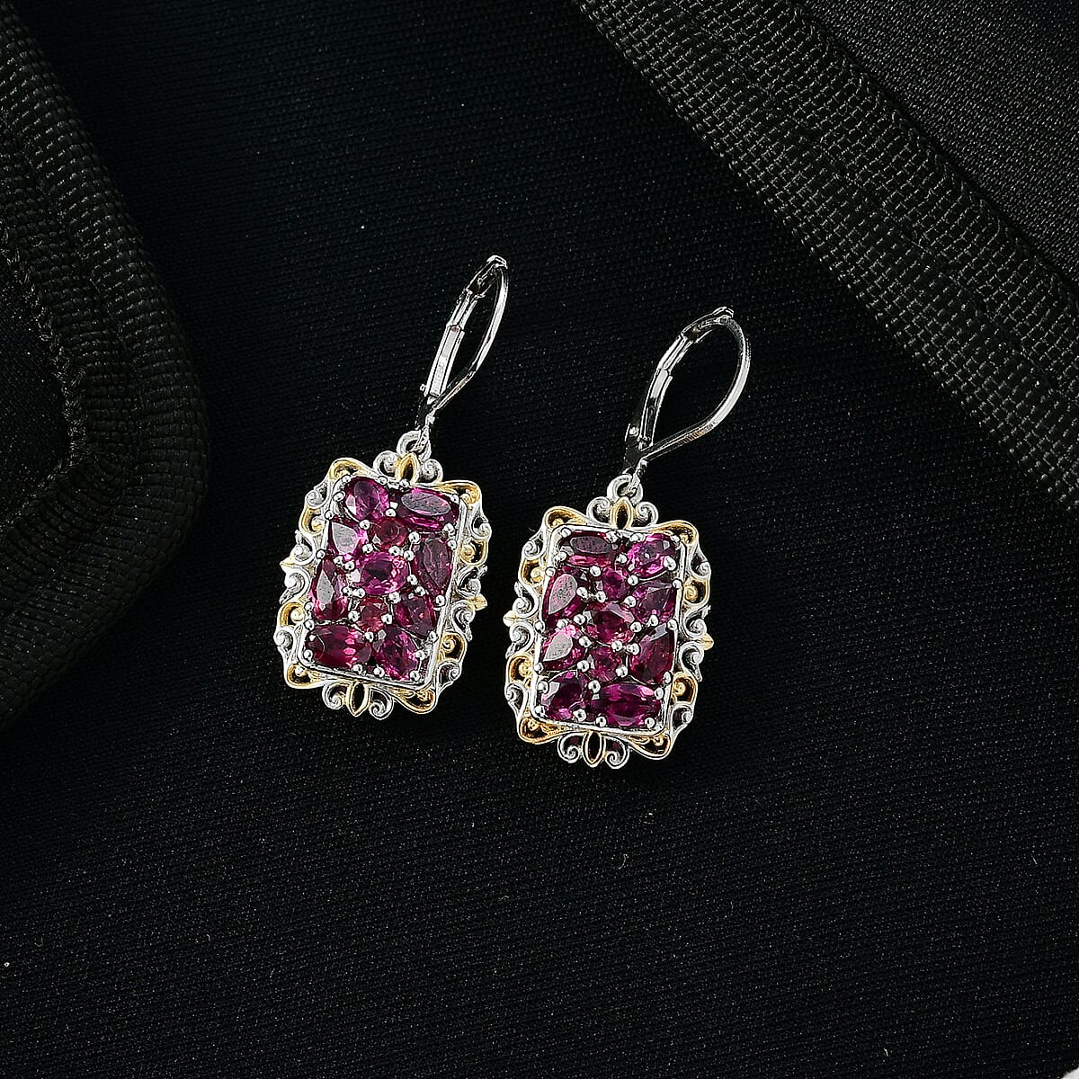 EverTrue Orissa Rhodolite Garnet 4.20 ctw Victorian Filigree Earrings in 18K YG Plated and Platinum Bond image number 1