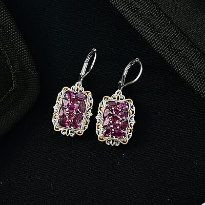 EverTrue Orissa Rhodolite Garnet 4.20 ctw Victorian Filigree Earrings in 18K YG Plated and Platinum Bond