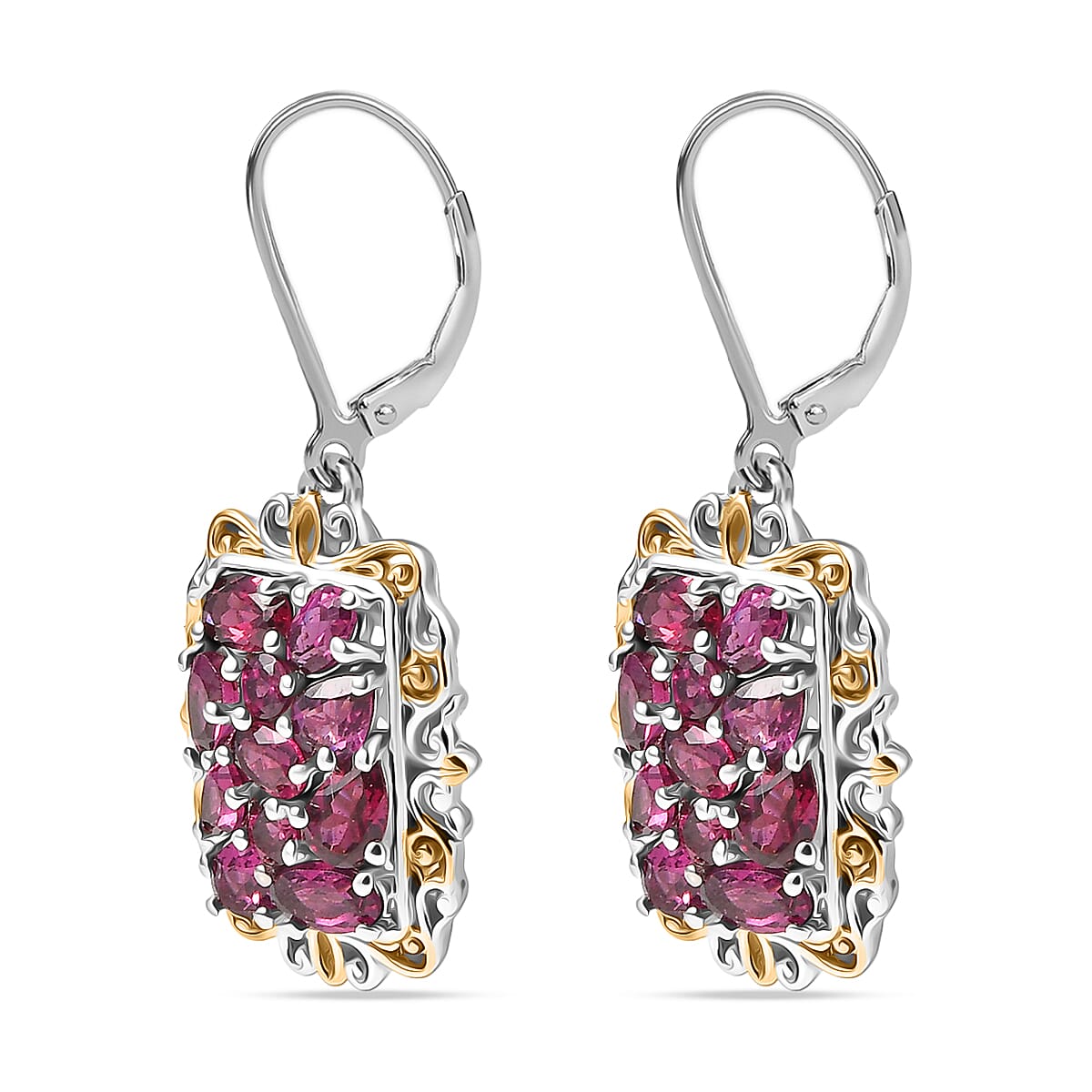 EverTrue Orissa Rhodolite Garnet 4.20 ctw Victorian Filigree Earrings in 18K YG Plated and Platinum Bond image number 3