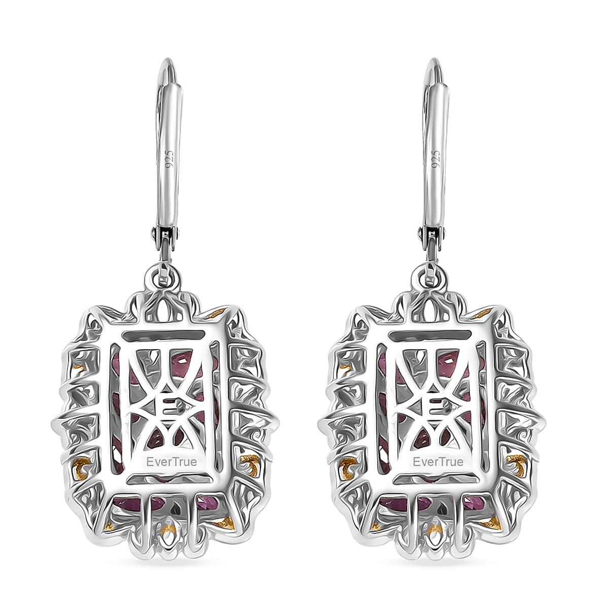 EverTrue Orissa Rhodolite Garnet 4.20 ctw Victorian Filigree Earrings in 18K YG Plated and Platinum Bond image number 5