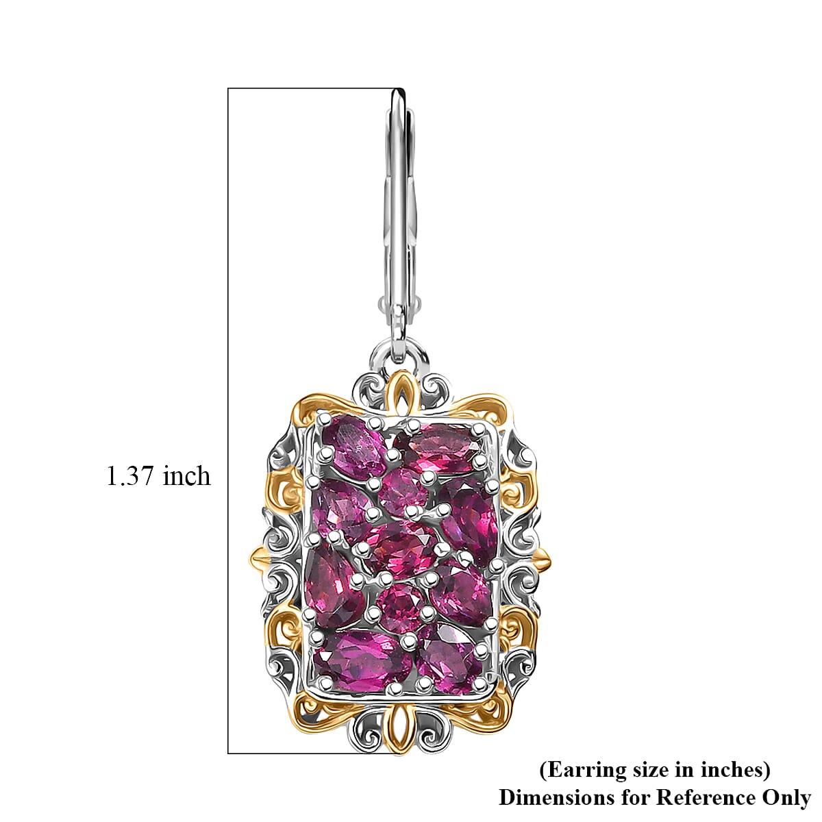 EverTrue Orissa Rhodolite Garnet 4.20 ctw Victorian Filigree Earrings in 18K YG Plated and Platinum Bond image number 6