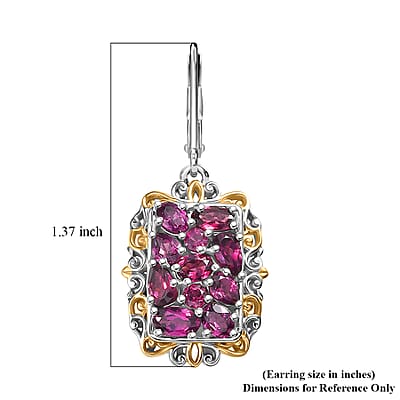 EverTrue Orissa Rhodolite Garnet 4.20 ctw Victorian Filigree Earrings in 18K YG Plated and Platinum Bond