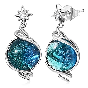 GP Celestial Dream Special Murano Style and White Zircon 0.10 ctw Earrings in Rhodium Over Sterling Silver