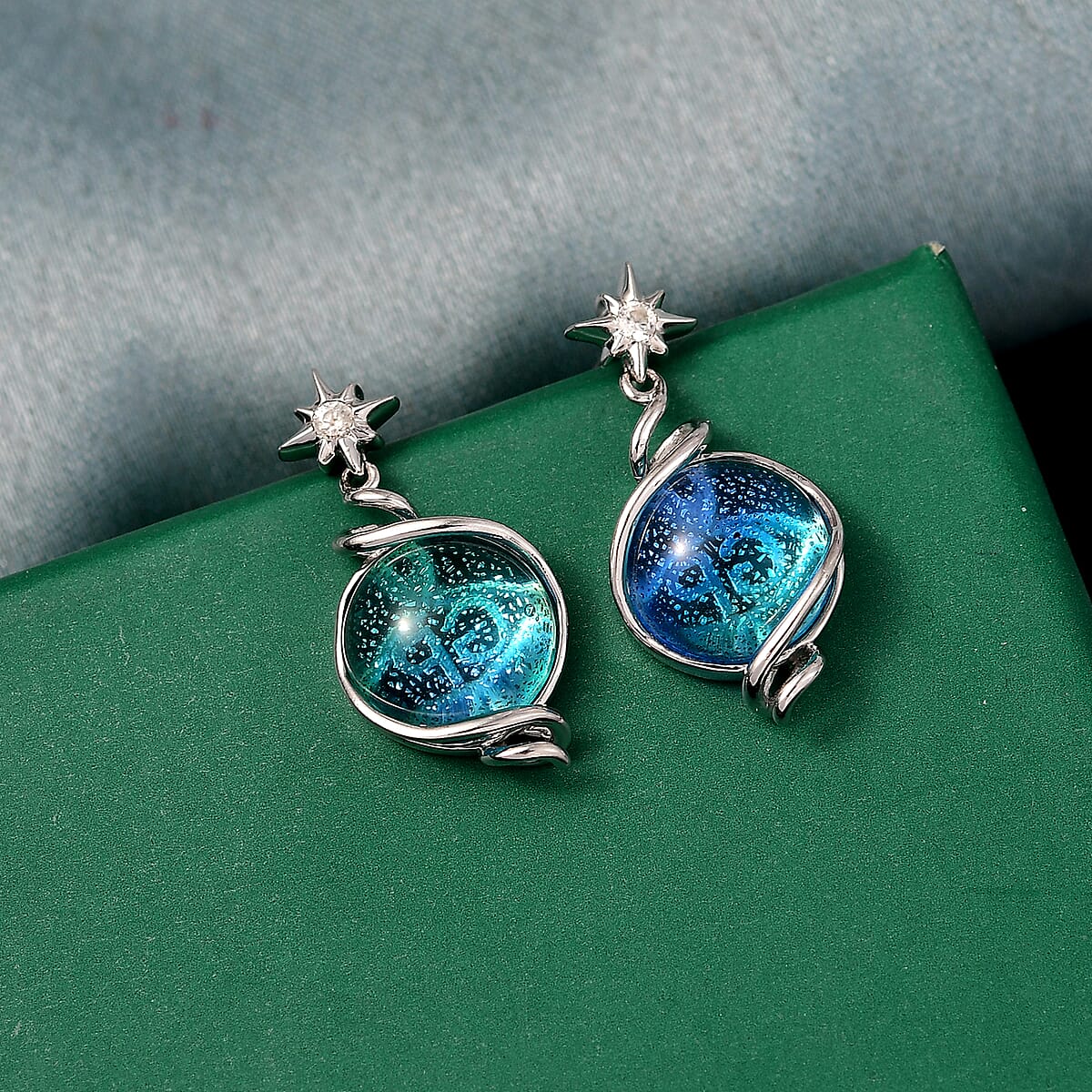 GP Celestial Dream Special Murano Style and White Zircon 0.10 ctw Earrings in Rhodium Over Sterling Silver image number 1