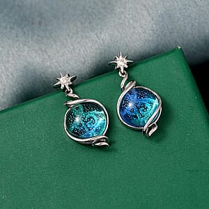 GP Celestial Dream Special Murano Style, Zircon Earrings in Rhodium Over Sterling Silver 0.10 ctw