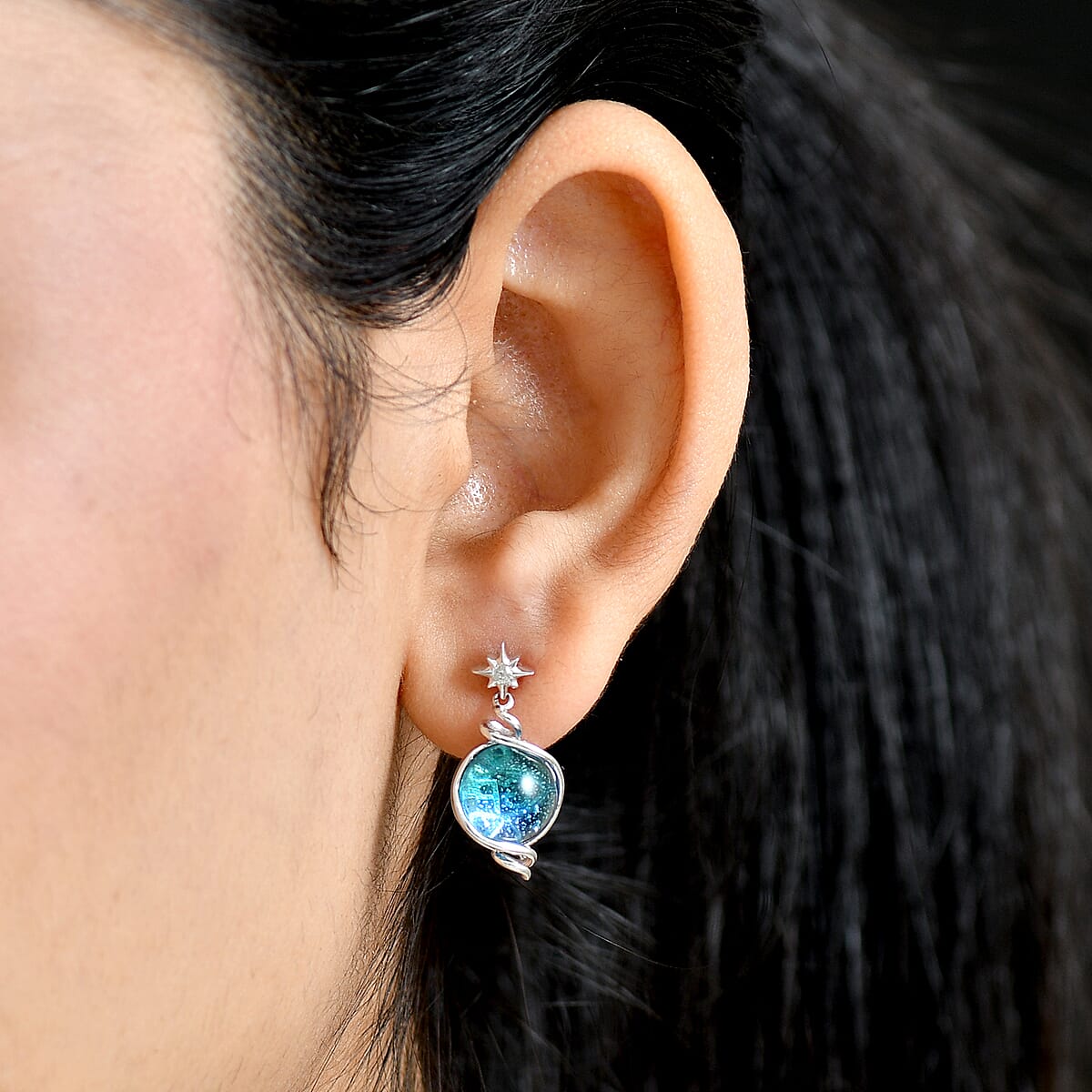 GP Celestial Dream Special Murano Style and White Zircon 0.10 ctw Earrings in Rhodium Over Sterling Silver image number 2