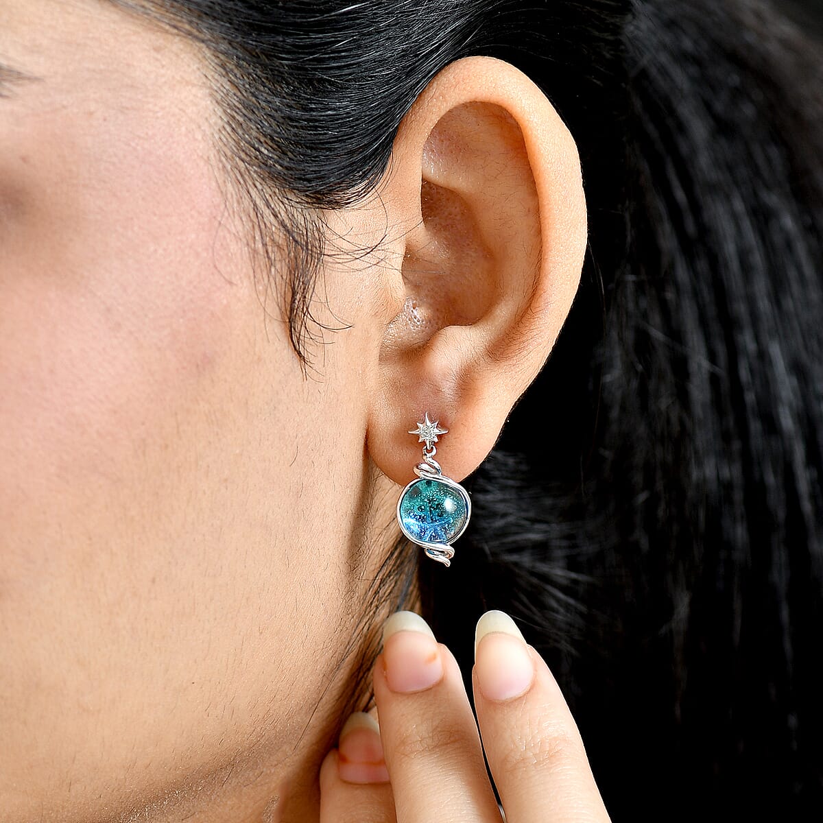 GP Celestial Dream Special Murano Style and White Zircon 0.10 ctw Earrings in Rhodium Over Sterling Silver image number 3