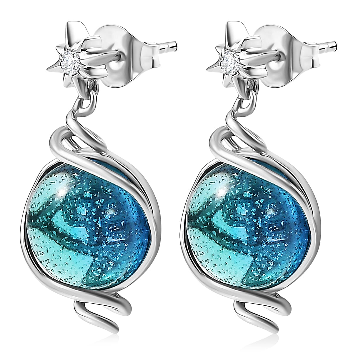 GP Celestial Dream Special Murano Style and White Zircon 0.10 ctw Earrings in Rhodium Over Sterling Silver image number 4
