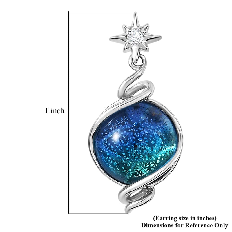GP Celestial Dream Special Murano Glass, Zircon Earrings in Rhodium Over Sterling Silver 0.10 ctw