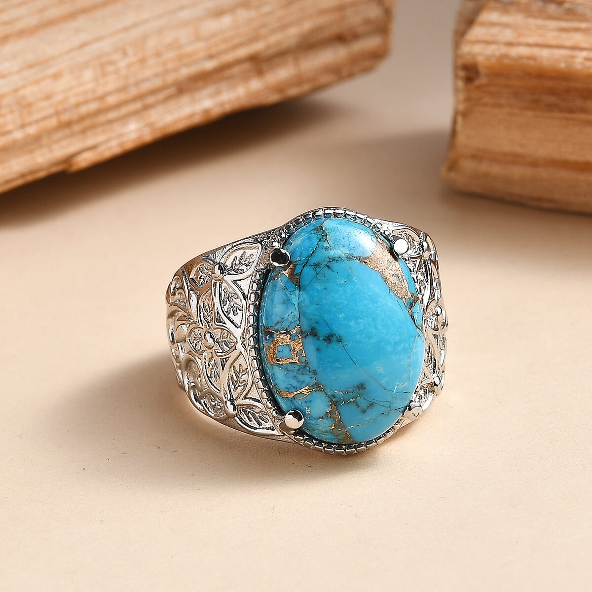 EverTrue Chestnut Brine Turquoise Ring in Stainless Steel (Size 10.0) 11.30 ctw image number 1