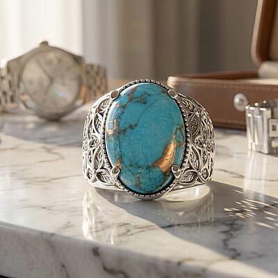 EverTrue Chestnut Brine Turquoise Ring in Stainless Steel (Size 5.0) 11.30 ctw