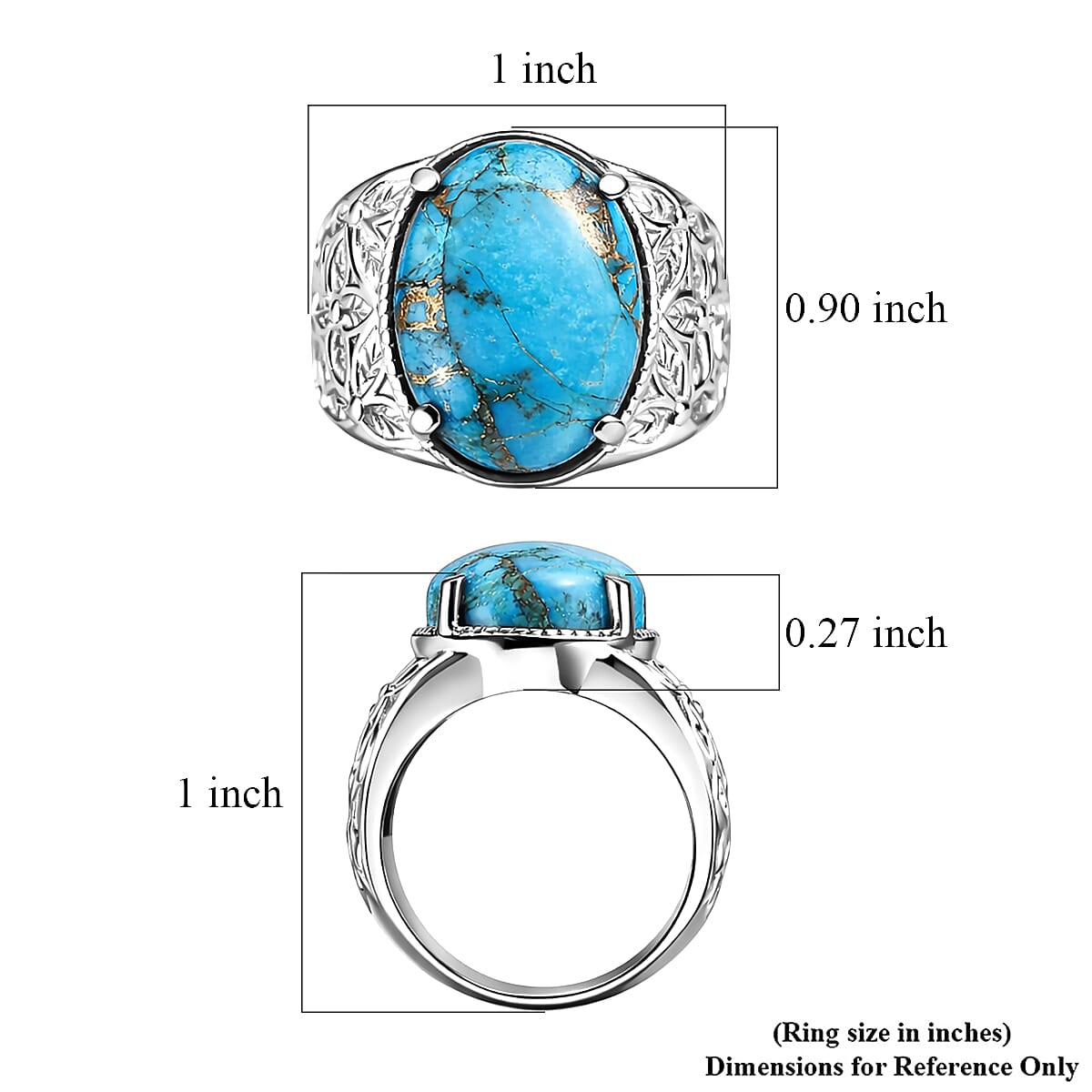 EverTrue Chestnut Brine Turquoise Ring in Stainless Steel (Size 6.0) 11.30 ctw image number 5