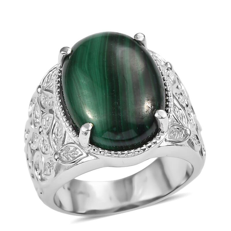 EverTrue African Malachite Ring in Stainless Steel (Size 10.0) 15.60 ctw