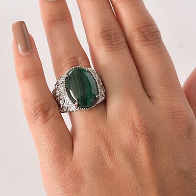 EverTrue African Malachite Ring in Stainless Steel (Size 10.0) 15.60 ctw