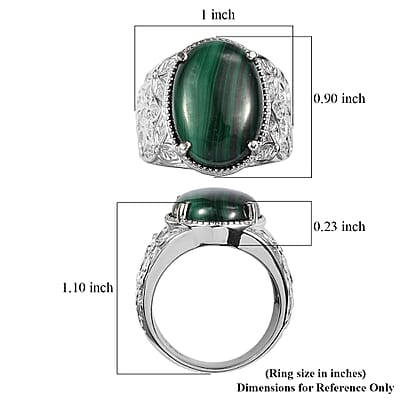 EverTrue African Malachite Ring in Stainless Steel (Size 10.0) 15.60 ctw