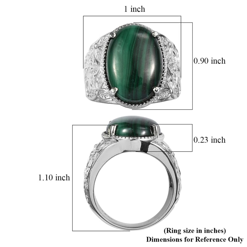 EverTrue African Malachite Ring in Stainless Steel (Size 10.0) 15.60 ctw