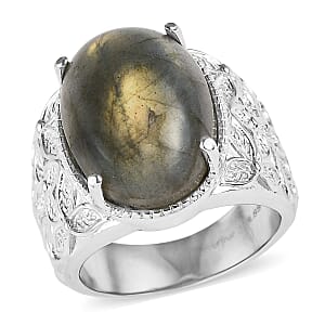 EverTrue Malagasy Labradorite Ring in Stainless Steel (Size 11.0) 12.75 ctw