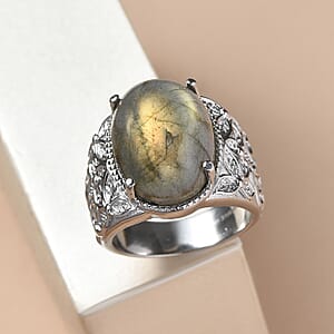 EverTrue Malagasy Labradorite Ring in Stainless Steel (Size 5.0) 12.75 ctw
