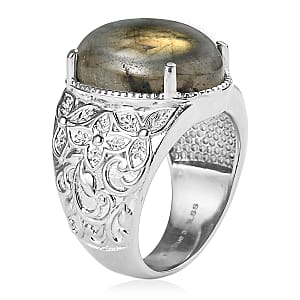 EverTrue Malagasy Labradorite Ring in Stainless Steel (Size 5.0) 12.75 ctw