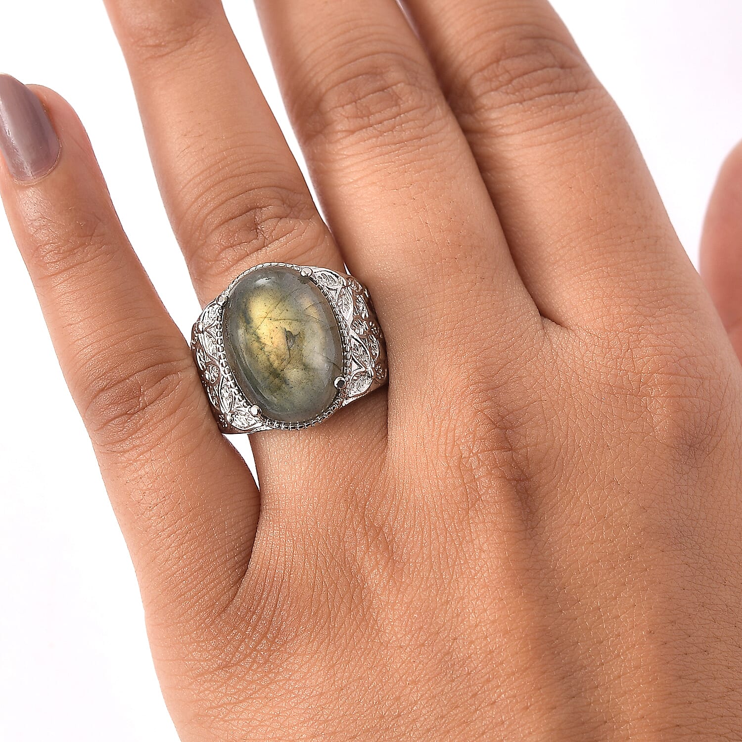 EverTrue Malagasy Labradorite Ring in Stainless Steel (Size 7.0) 12.75 ctw