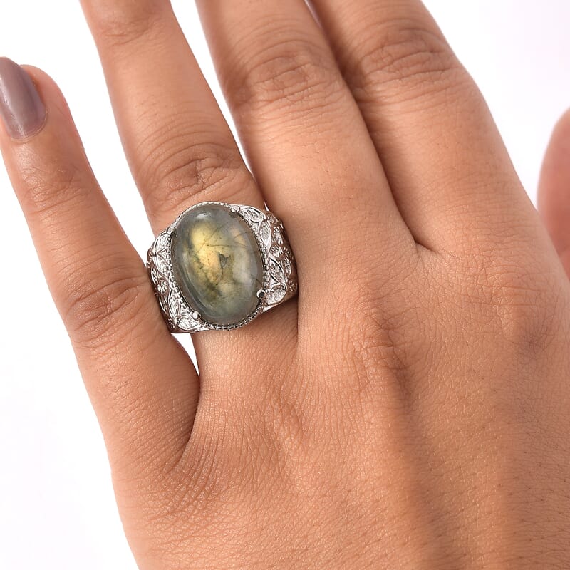 EverTrue Malagasy Labradorite Ring in Stainless Steel (Size 7.0) 12.75 ctw