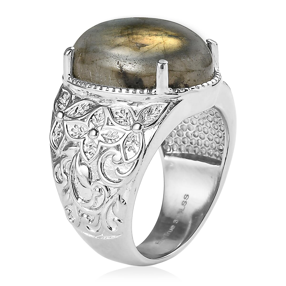 EverTrue Malagasy Labradorite Ring in Stainless Steel (Size 7.0) 12.75 ctw