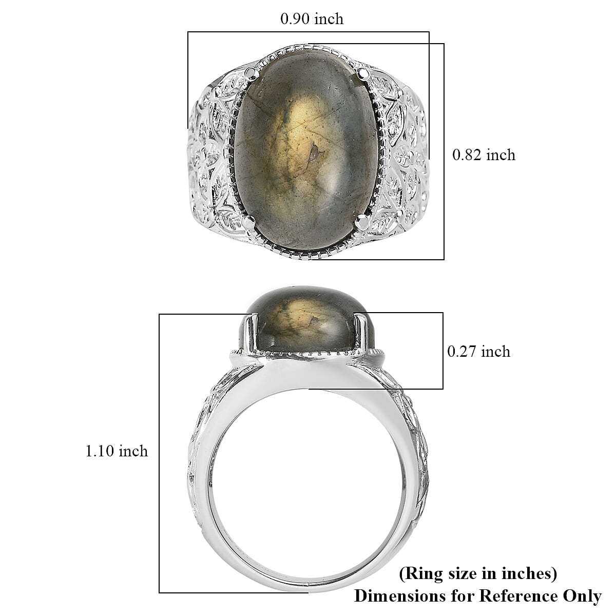 EverTrue Malagasy Labradorite Ring in Stainless Steel (Size 7.0) 12.75 ctw
