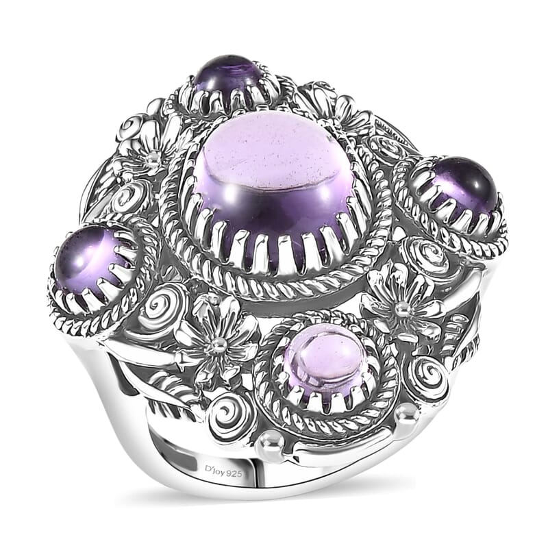 D'Joy Indian Artisan Crafted Rose De France Amethyst Ring in Black Oxidised Sterling Silver 7.15 ctw (Size 6.0)