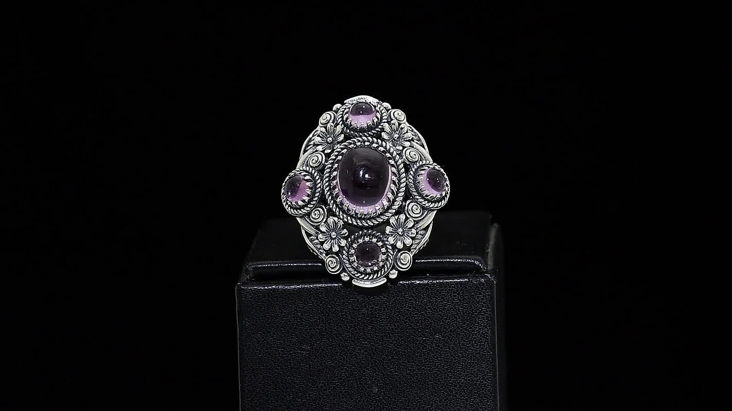 D'Joy Indian Artisan Crafted Premium Rose De France Amethyst Ring in Black Oxidised Sterling Silver (Size 10.0) 6.60 ctw