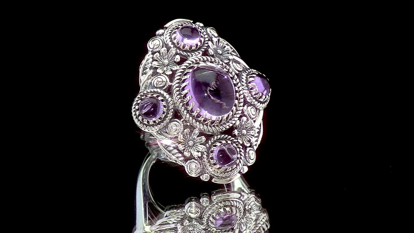 D'Joy Indian Artisan Crafted Premium Rose De France Amethyst Ring in Black Oxidised Sterling Silver (Size 10.0) 6.60 ctw