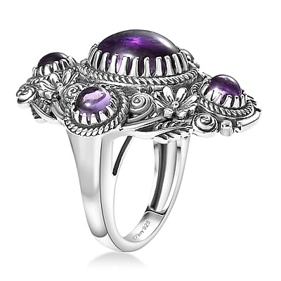 D'Joy Indian Artisan Crafted Rose De France Amethyst Ring in Black Oxidised Sterling Silver 7.15 ctw (Size 6.0)