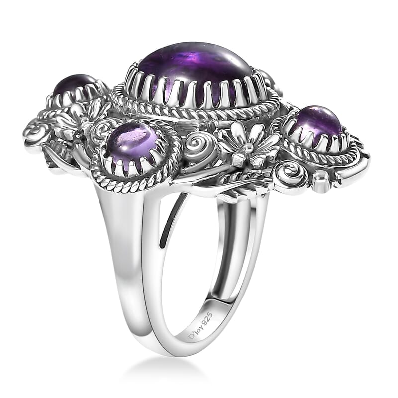 D'Joy Indian Artisan Crafted Rose De France Amethyst Ring in Black Oxidised Sterling Silver 7.15 ctw (Size 6.0)