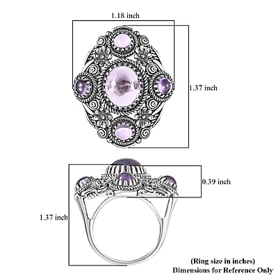 D'Joy Indian Artisan Crafted Rose De France Amethyst Ring in Black Oxidised Sterling Silver 7.15 ctw (Size 6.0)