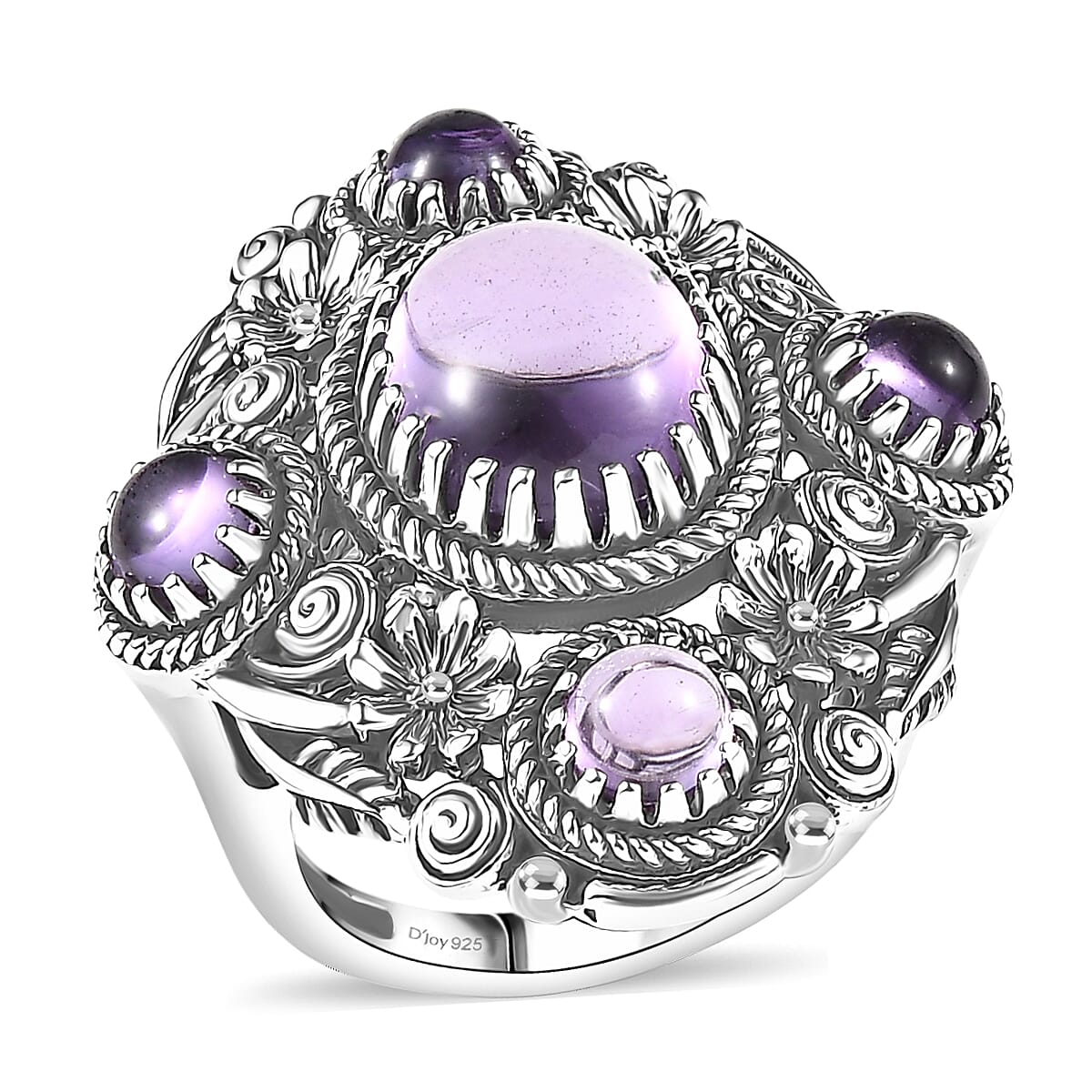 Doorbuster D'Joy Indian Artisan Crafted Premium Rose De France Amethyst 7.15 ctw Ring in Black Oxidised Sterling Silver (Size 7.0) image number 0