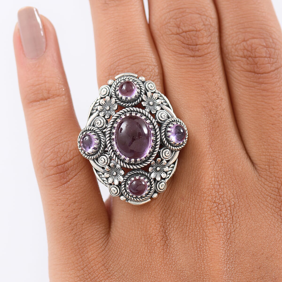 Doorbuster D'Joy Indian Artisan Crafted Premium Rose De France Amethyst 7.15 ctw Ring in Black Oxidised Sterling Silver (Size 7.0) image number 2