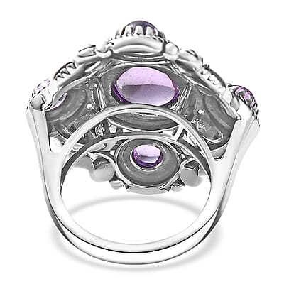 D'Joy Indian Artisan Crafted Rose De France Amethyst Ring in Black Oxidised Sterling Silver 7.15 ctw (Size 8.0)