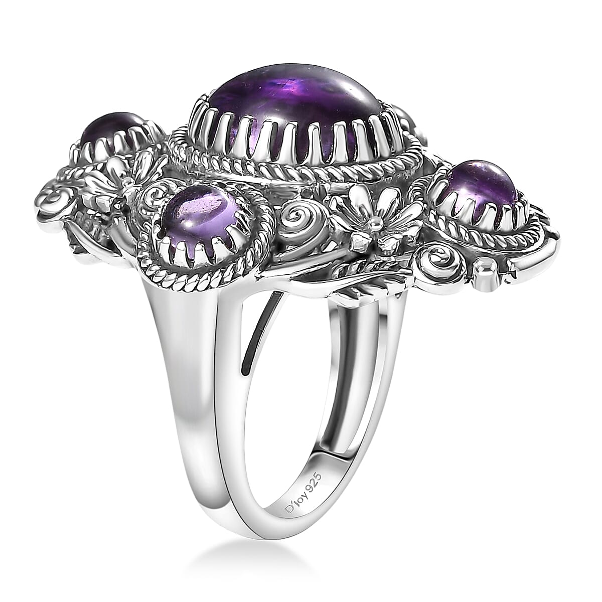 D'Joy Indian Artisan Crafted Rose De France Amethyst Ring in Black Oxidised Sterling Silver 7.15 ctw (Size 9.0) image number 3