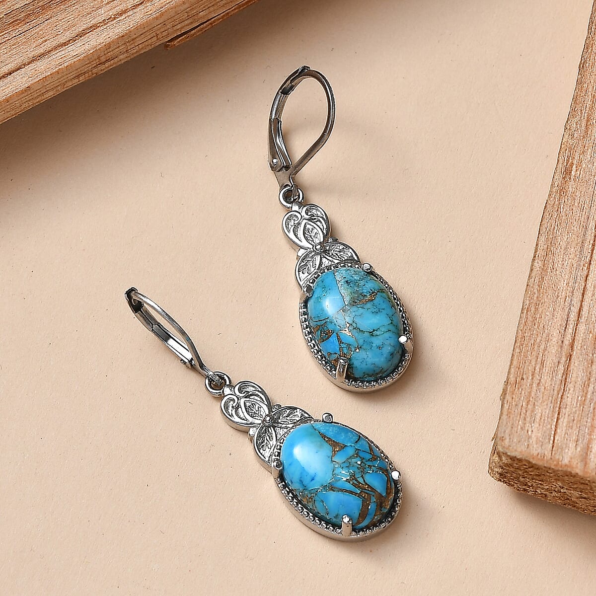 EverTrue Chestnut Brine Turquoise 11.70 ctw Earrings in Stainless Steel image number 1