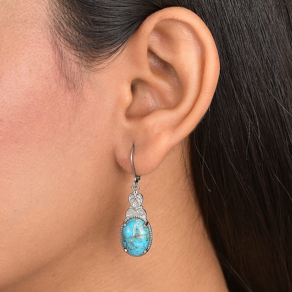 EverTrue Chestnut Brine Turquoise 11.70 ctw Earrings in Stainless Steel image number 2