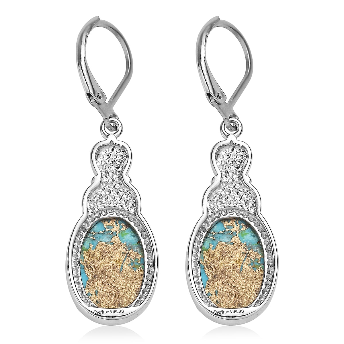 EverTrue Chestnut Brine Turquoise 11.70 ctw Earrings in Stainless Steel