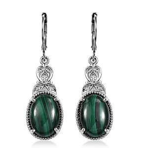 EverTrue African Malachite 16.90 ctw Earrings in Stainless Steel