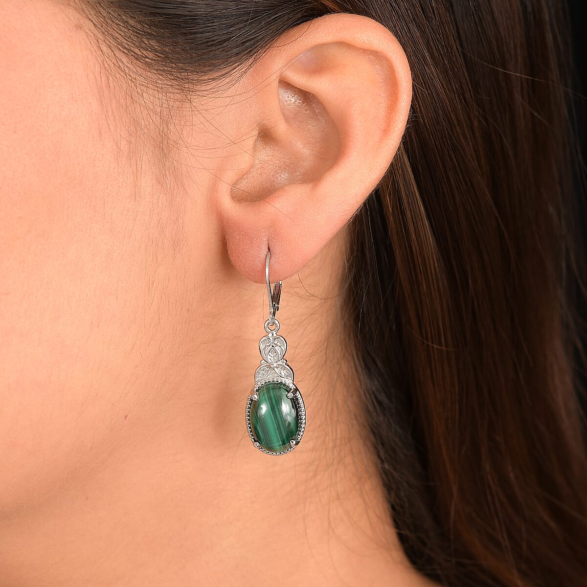 EverTrue African Malachite 16.90 ctw Earrings in Stainless Steel image number 2
