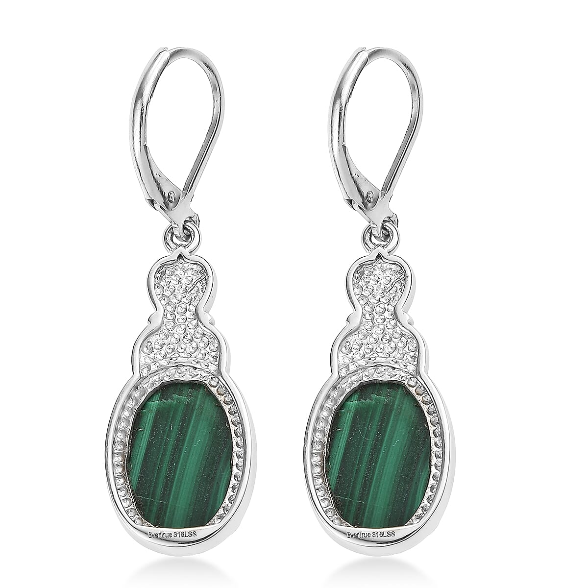 EverTrue African Malachite 16.90 ctw Earrings in Stainless Steel image number 4
