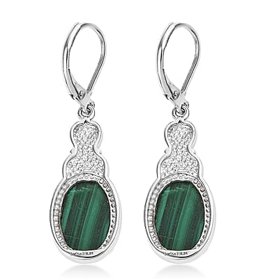 EverTrue African Malachite 16.90 ctw Earrings in Stainless Steel